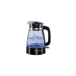 Russell Hobbs Carafe Style 1.7L Cordless Electric Glass Kettle with black handle, lid & base and blue internal illumination (Fast boil, 3KW