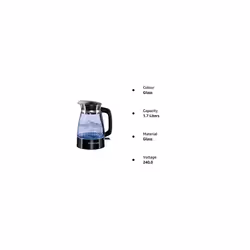 Russell Hobbs Carafe Style 1.7L Cordless Electric Glass Kettle with black handle, lid & base and blue internal illumination (Fast boil, 3KW