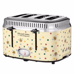 Emma Bridgewater Bumble Bee & Polka Dot 4 Slice Toaster (Countdown gauge shows time remaining, Independent & Wide Slots, Lift ...