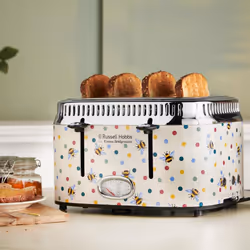 Emma Bridgewater Bumble Bee & Polka Dot 4 Slice Toaster (Countdown gauge shows time remaining, Independent & Wide Slots, Lift & look feature, 6