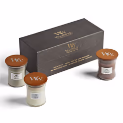 WoodWick Mini Jar Woody Giftset, Cylinder, Brown, White, Wood, 30 h, 3 pc(s)