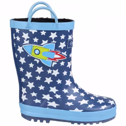 Sprinkle Junior | Dark Blue & White | Kids Space Ship & Stars Wellies