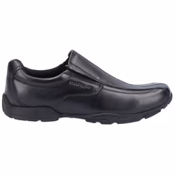 ) Hush Puppies Elijah Senior Leather Boys's Black Loafers - Black, 7 (Adults'