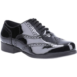 ) Hush Puppies Kada Senior Patent Leather Girls's Patent Black Brogues - Black, 8 (Adults'