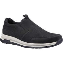 ) Hush Puppies Cole Leather Men's Black Nubuck Loafers - Black, 9 (Adults'