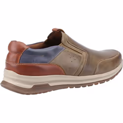 ) Hush Puppies Cole Leather Men's Khaki/Navy/Tan Leather Mix Loafers - Brown, 6 (Adults'