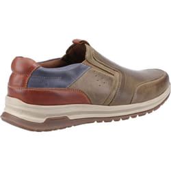 ) Hush Puppies Cole Leather Men's Khaki/Navy/Tan Leather Mix Loafers - Brown, 6 (Adults'