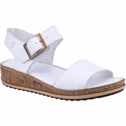 Hush Puppies Ellie Womens White Chunky Leather Wedge Sandals - White, UK 4