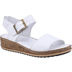 Hush Puppies Ellie Womens White Chunky Leather Wedge Sandals - White, UK 6
