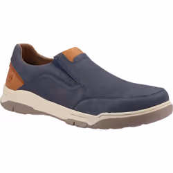 Hush Puppies Fletcher Mens Blue Wide Fit Leather Slip On Shoes - Navy Tan, UK 12