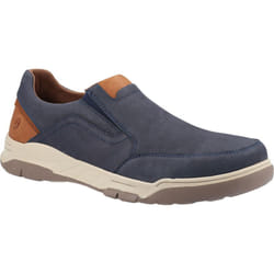 Hush Puppies Fletcher Mens Blue Wide Fit Leather Slip On Shoes - Navy Tan, UK 12
