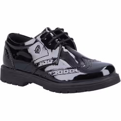 ) Hush Puppies SALLY PATENT SENIOR Leather Girls's Black Brogues - Black, 3 (Adults'