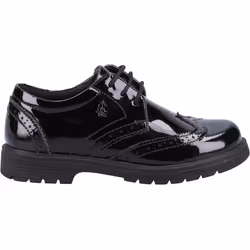 ) Hush Puppies SALLY PATENT SENIOR Leather Girls's Black Brogues - Black, 3 (Adults'