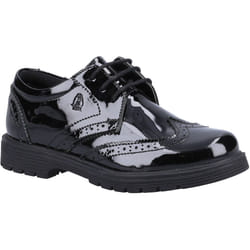 ) Hush Puppies SALLY PATENT SENIOR Leather Girls's Black Brogues - Black, 4 (Adults'