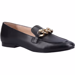 ) Hush Puppies Harper Chain Leather Women's Black Loafers - Black, 3 (Adults'