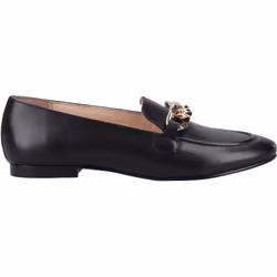 ) Hush Puppies Harper Chain Leather Women's Black Loafers - Black, 3 (Adults'