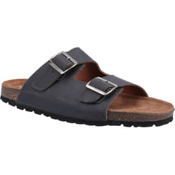 ) Hush Puppies Nash Slider Leather Men's Black Sandals - Black, 7 (Adults'