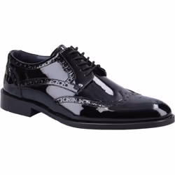 ) Hush Puppies Dustin Brogue Patent Leather Men's Black Patent Brogues Shoes - Black, 9 (Adults'