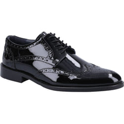 ) Hush Puppies Dustin Brogue Patent Leather Men's Black Patent Brogues Shoes - Black, 9 (Adults'