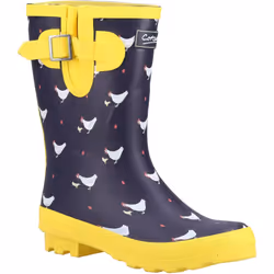 ) Cotswold Farmyard Mid Rubber Chick Wellington Boots - Blue, 4 (Adults'