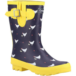 ) Cotswold Farmyard Mid Rubber Chick Wellington Boots - Blue, 4 (Adults'