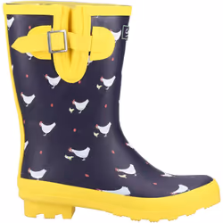 ) Cotswold Farmyard Mid Rubber Chick Wellington Boots - Blue, 4 (Adults'