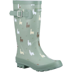 ) Cotswold Farmyard Junior Rubber Alpaca Wellington Boots - Green, 2 (Adults'