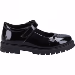 , Black) Sabrina Patent SNR Black Girls Rip-Tape School Shoes - 3 (Adults'