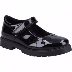 , Black) Sabrina Patent SNR Black Girls Rip-Tape School Shoes - 3 (Adults'