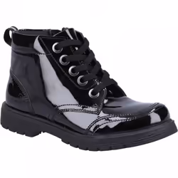 , Black) Jolie Patent SNR Black Girls Lace Up School Shoes - 8 (Adults'