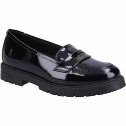 , Black) Hazel Patent SNR Black Girls Slip On School Shoes - 4 (Adults'