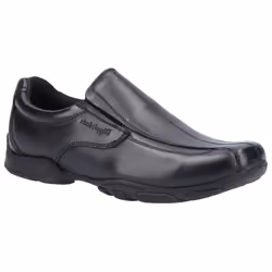 ) Hush Puppies Elijah Senior Leather Boys's Black Loafers - Black, 8 (Adults'