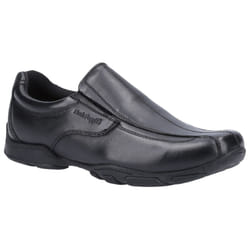 ) Hush Puppies Elijah Senior Leather Boys's Black Loafers - Black, 8 (Adults'
