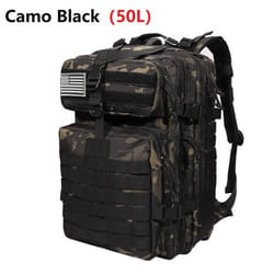 25L/50L Waterproof Backpack Outdoor Rucksacks Tactical Sports Camping Hiking Trekking Fishing Hunting Bag - camouflage,black, 50L