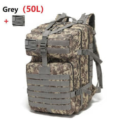 25L/50L Waterproof Backpack Outdoor Rucksacks Tactical Sports Camping Hiking Trekking Fishing Hunting Bag - camouflage,grey, 50L