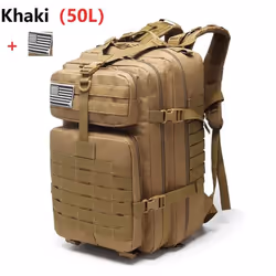 25L/50L Waterproof Backpack Outdoor Rucksacks Tactical Sports Camping Hiking Trekking Fishing Hunting Bag - khaki, 50L