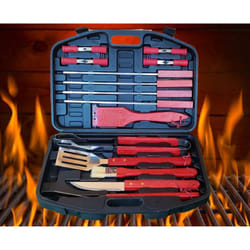 BBQ Cooking Tool Set 18 Piece in case Skewers Tongs Spatula Brush