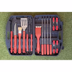 BBQ Cooking Tool Set 18 Piece in case Skewers Tongs Spatula Brush