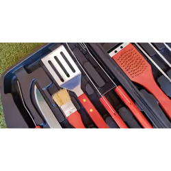 BBQ Cooking Tool Set 18 Piece in case Skewers Tongs Spatula Brush