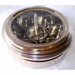 NEW STAINLESS STEEL MASALA DABBA SPICE CANISTER BOX WITH LID & 7 POTS INDIAN. PRIMA