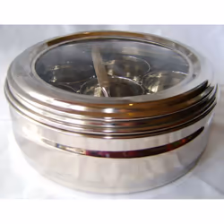 NEW STAINLESS STEEL MASALA DABBA SPICE CANISTER BOX WITH LID & 7 POTS INDIAN. PRIMA