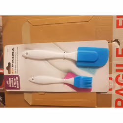 2PC SILICONE PASTRY BRUSH AND SCRAPER KITCHEN BAKING TOOL SPATULA BBQ BARBECUE