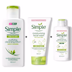 Simple KindToSkin BundleOf RichMoisturiser, Lotion, Facewash&Sheetmask