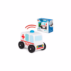 Wooden Sound and Play Ambulance Vehicle with Electronic Siren
