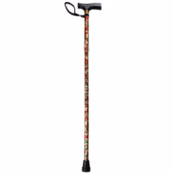 Folding Walking Stick, Red Floral