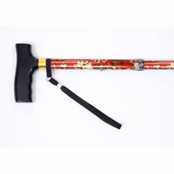 Folding Walking Stick, Red Floral