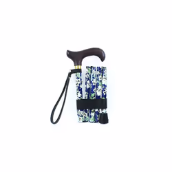 NRS Healthcare Blue Floral Morris Folding Walking Stick (Eligible for VAT relief in the UK)