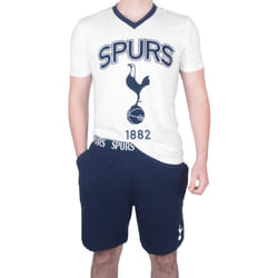 Tottenham Hotspur FC Official Football Gift Mens Short Pyjamas Loungewear - White Crest, Large