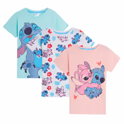 Girls 3 Pack Lilo & Stitch T-Shirts Disney Angel Summer Tops Short Sleeve Tees - 5-6 Years