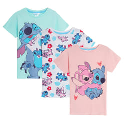 Girls 3 Pack Lilo & Stitch T-Shirts Disney Angel Summer Tops Short Sleeve Tees - 5-6 Years